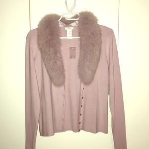 Silk cardigan Y2K with removable rabbit fur trim